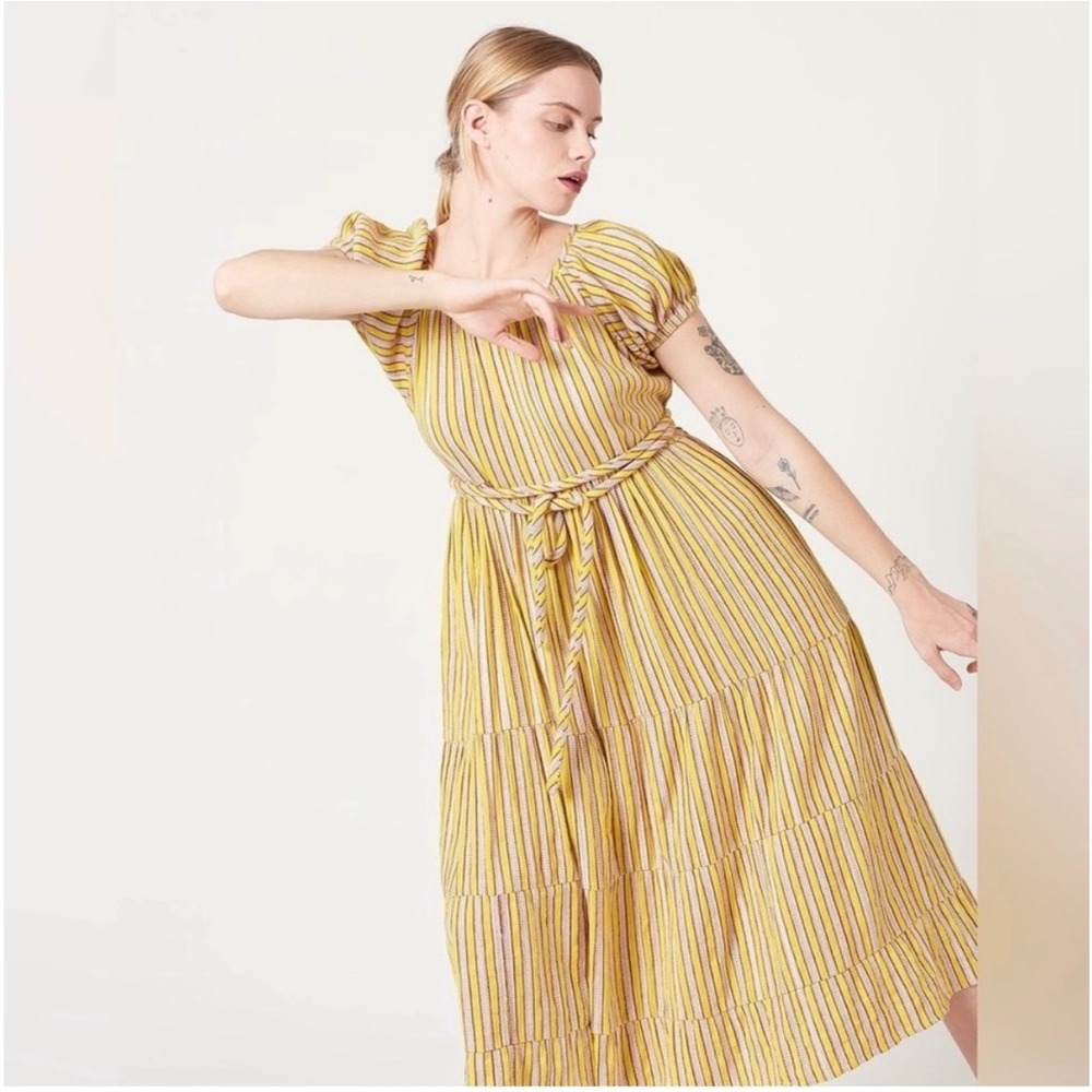 Ace & Jig Noah Anthropologie Midi Dress Womens Small Avalon Yellow Tiered Cotton
